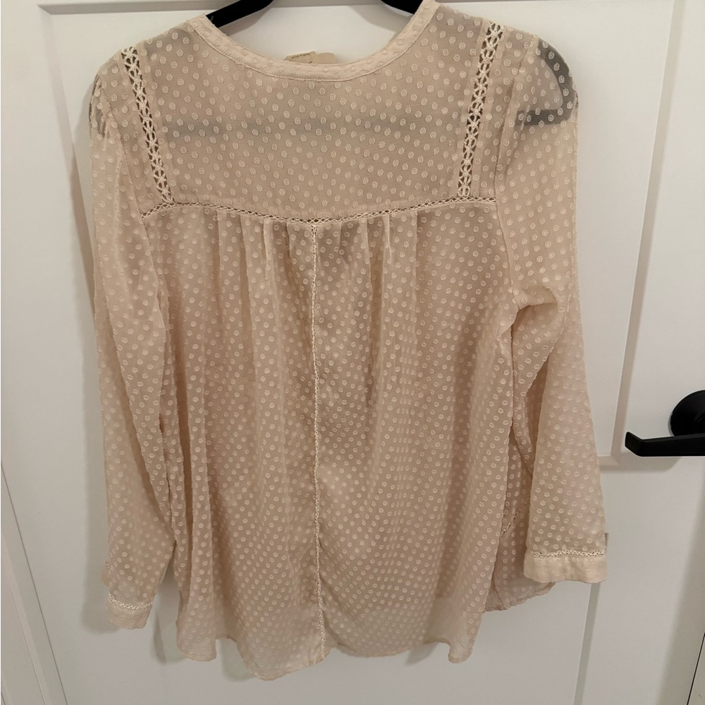 Vanessa Virginia Anthropologie Cream Swiss Dot Boho Blouse Medium - Picture 4 of 4